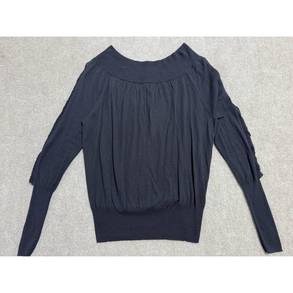 Free People Sweater Womens Medium Black‎ Knit Pullover Boho Button Trim Casual